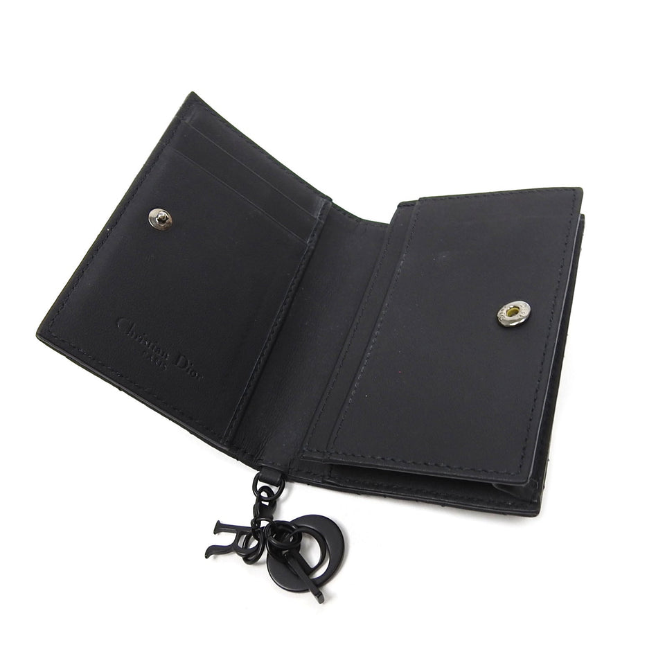 Christian Dior Black Mini Lady Dior Compact Wallet