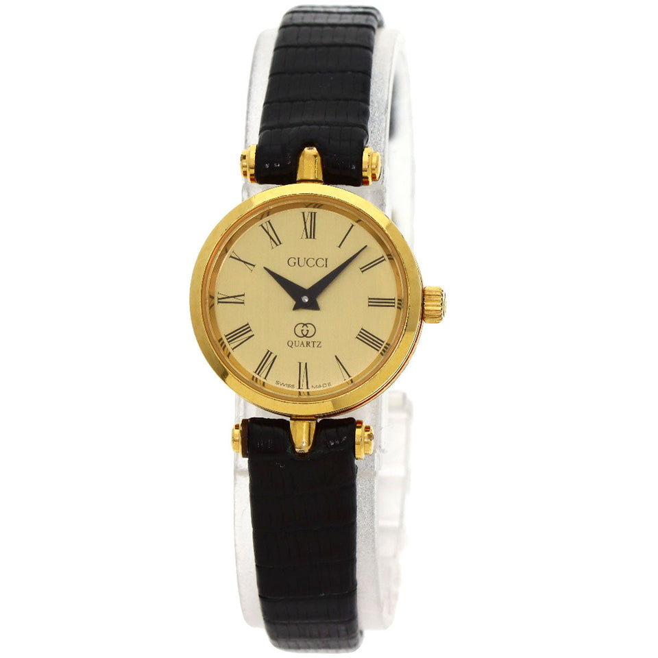 Gucci Watches Quartz Gold Plated, Leather gold Sherry line gold dial Women