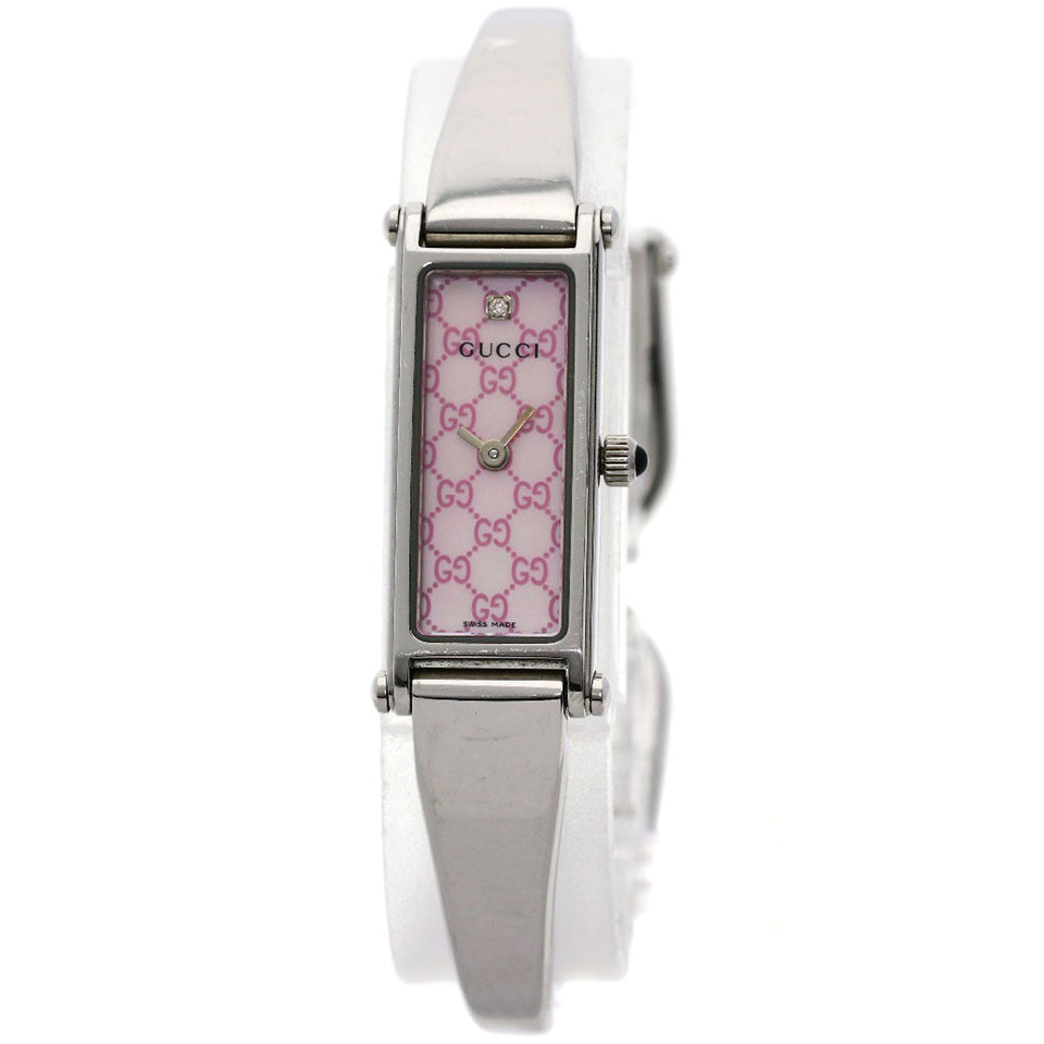Gucci Watches Quartz 1500L Stainless Steel , Stainless Steel Silver Square face Pink shell dial Women