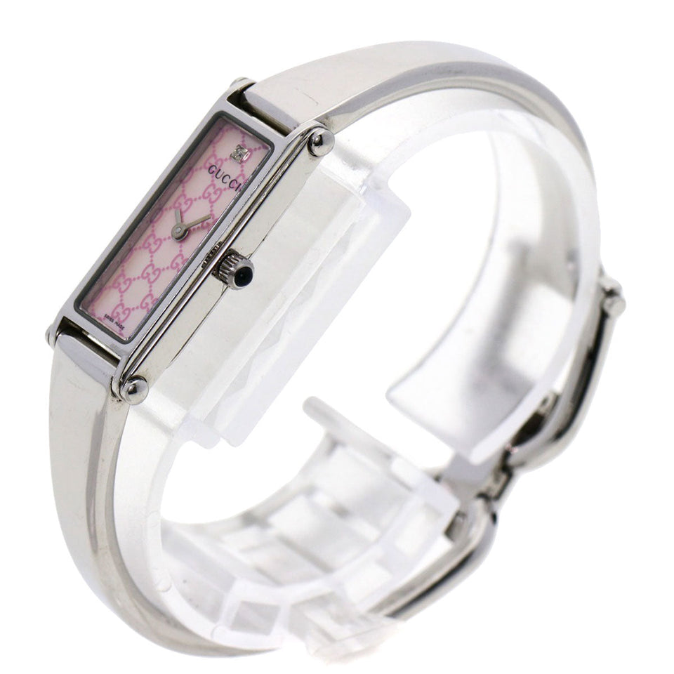 Gucci Watches Quartz 1500L Stainless Steel , Stainless Steel Silver Square face Pink shell dial Women