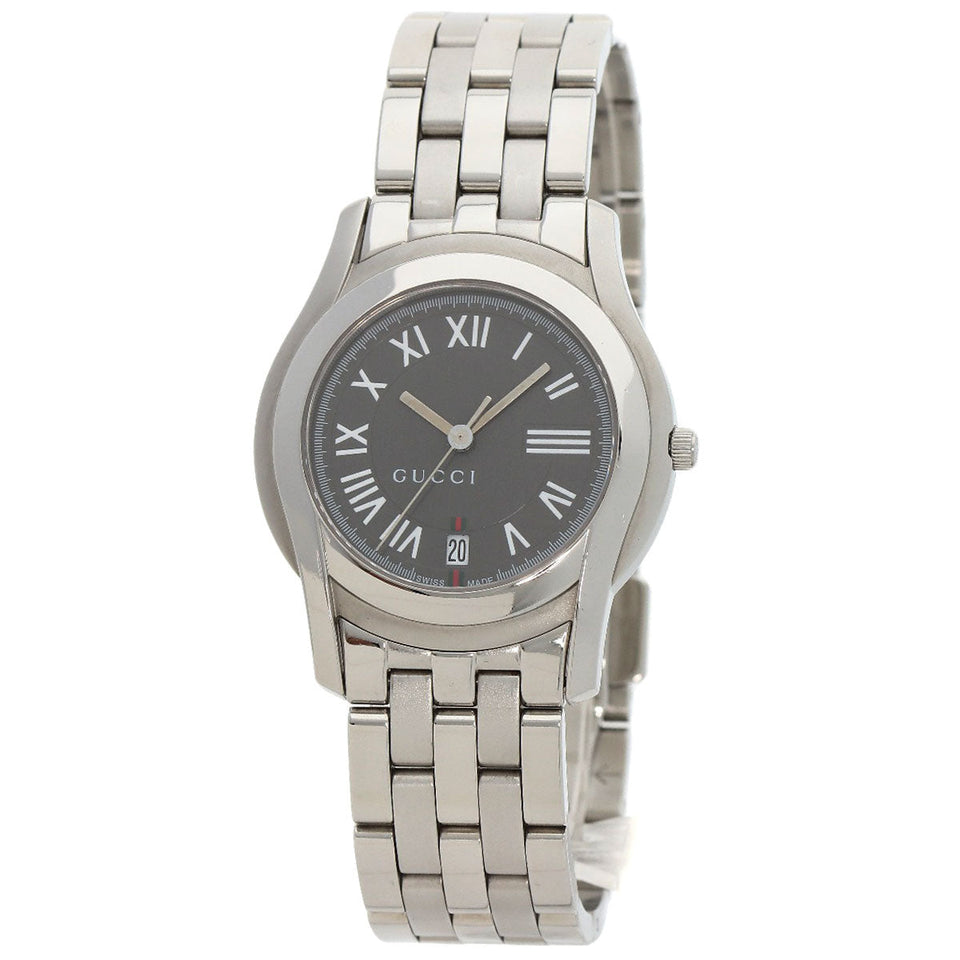 Gucci Watches Quartz 5500M Stainless Steel , Stainless Steel Silver Round face gray dial mens