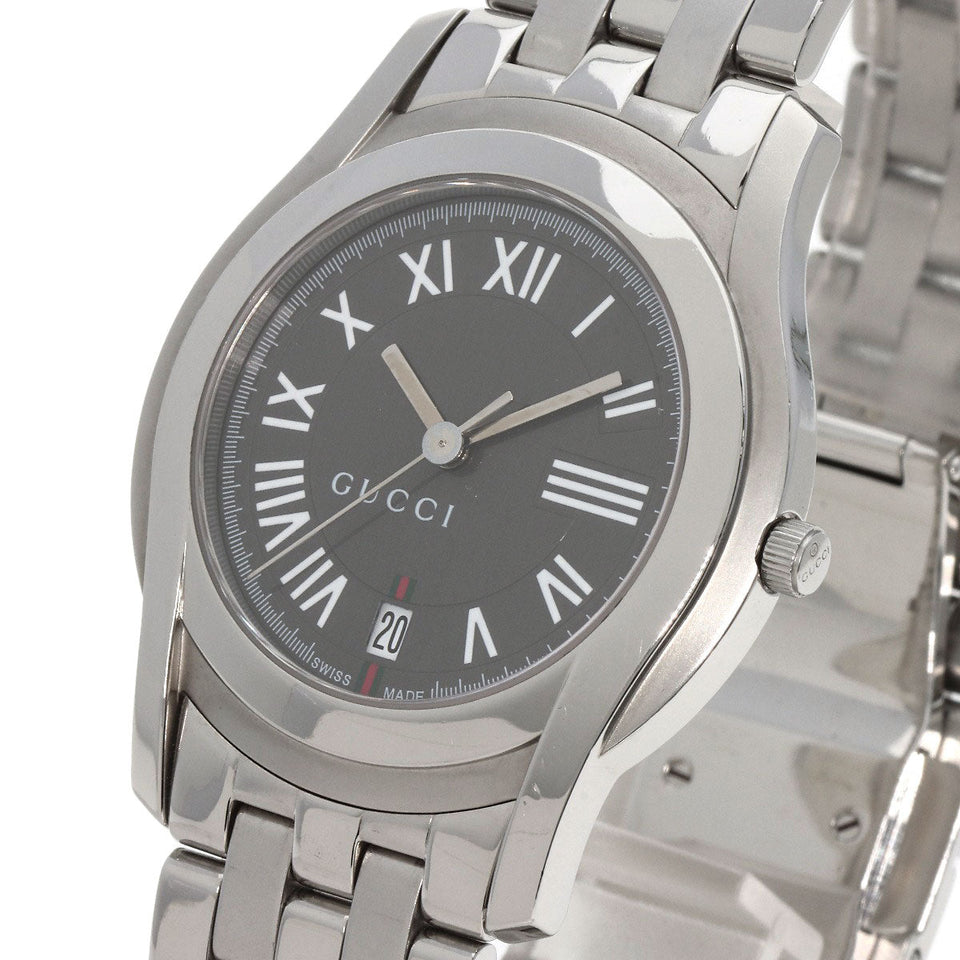 Gucci Watches Quartz 5500M Stainless Steel , Stainless Steel Silver Round face gray dial mens