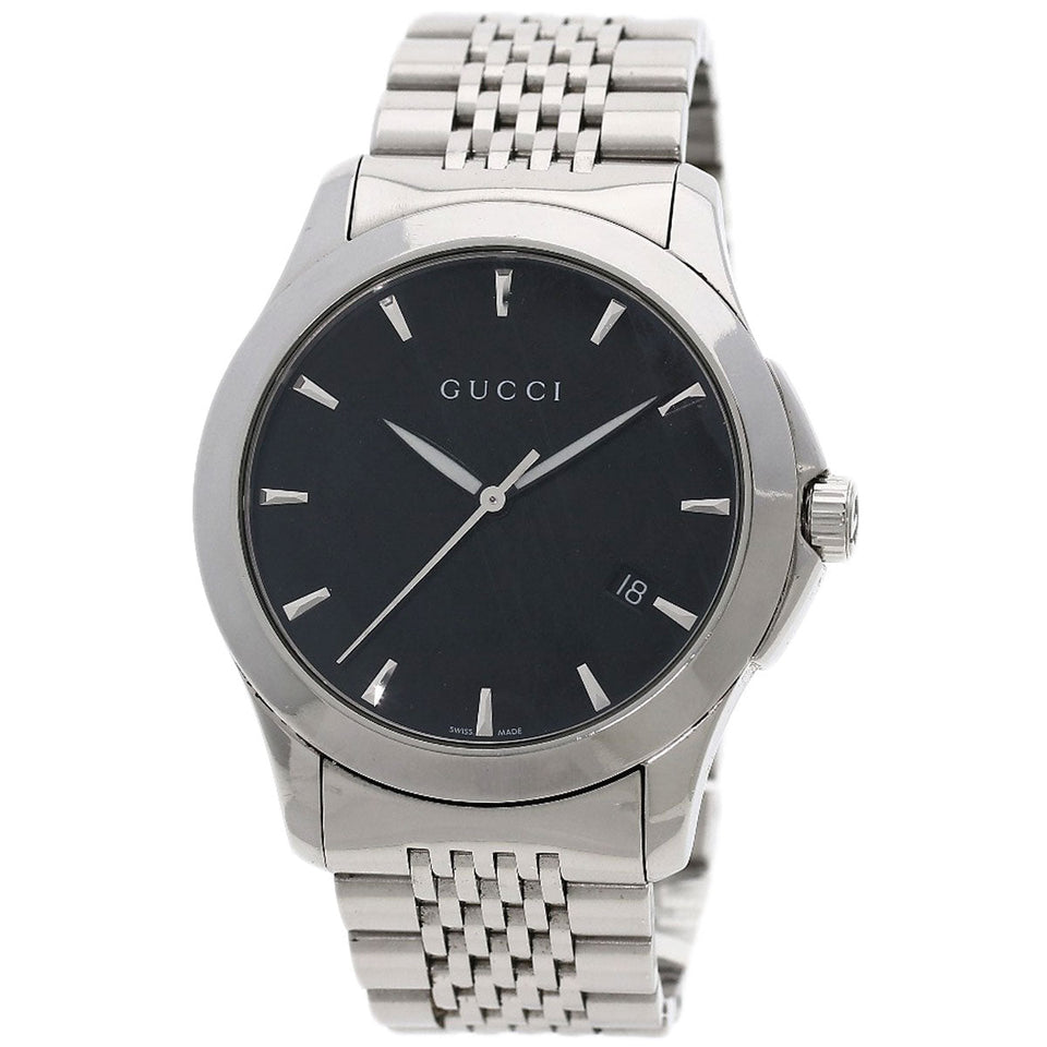 Gucci Watches Quartz 126.4 Stainless Steel , Stainless Steel Silver G timeless black dial mens