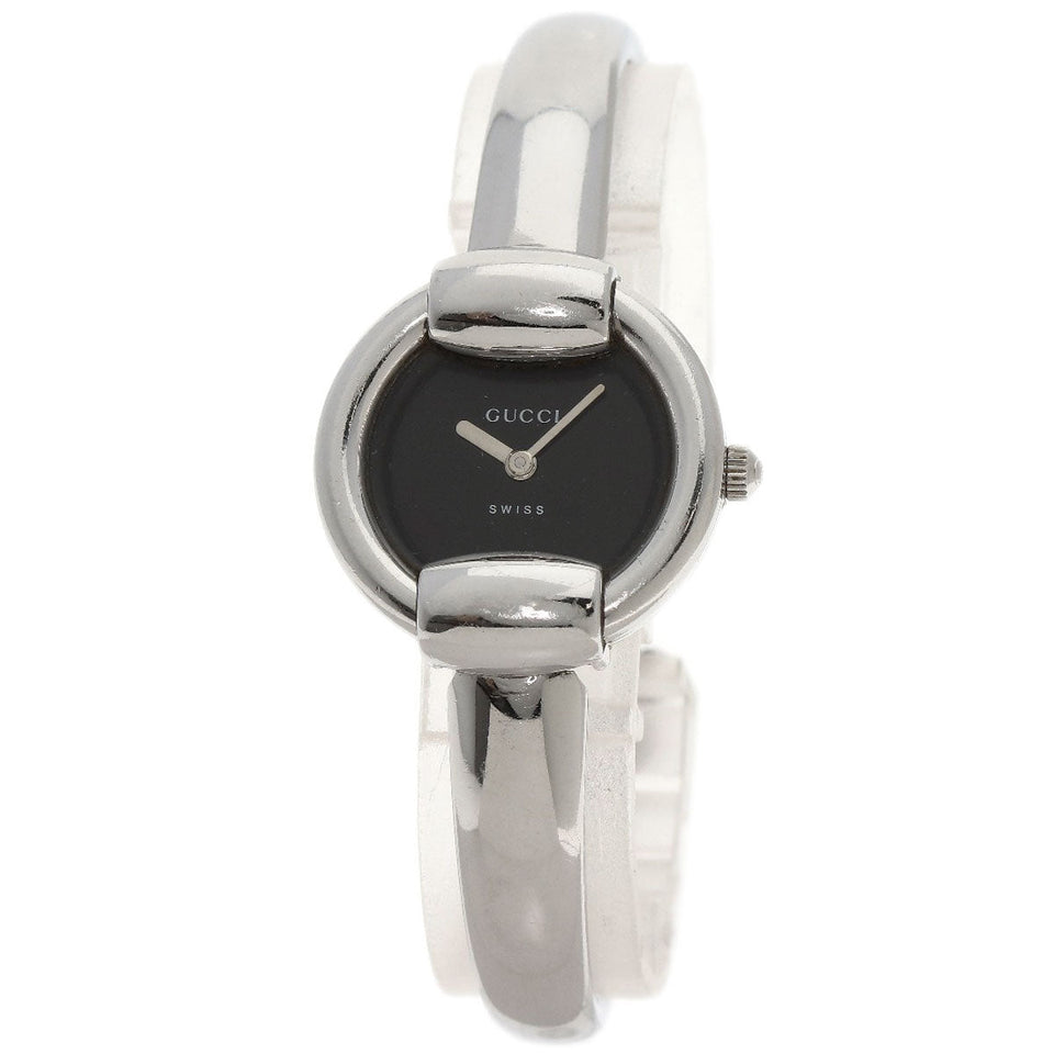 Gucci Watches Quartz 1400L Stainless Steel , Stainless Steel Silver Round face black dial Women