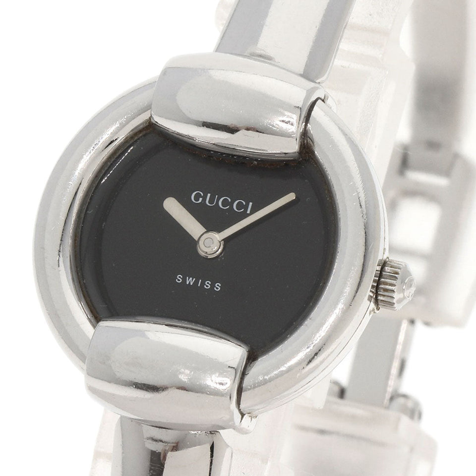 Gucci Watches Quartz 1400L Stainless Steel , Stainless Steel Silver Round face black dial Women