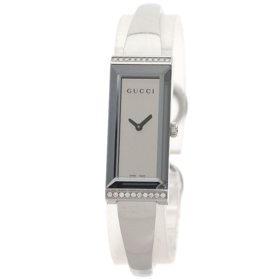 Gucci Watches Quartz 127.5 Stainless Steel , Stainless Steel Silver Square Face Bezel Diamond mirror dial Women
