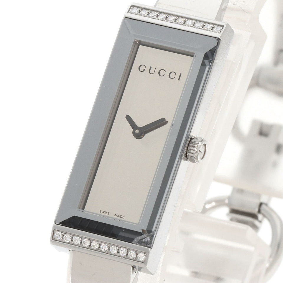 Gucci Watches Quartz 127.5 Stainless Steel , Stainless Steel Silver Square Face Bezel Diamond mirror dial Women