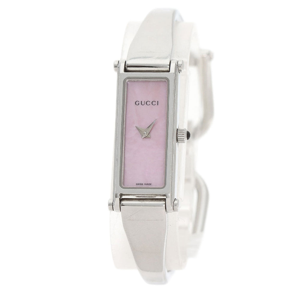 Gucci Watches Quartz 1500L Stainless Steel , Stainless Steel Silver Square face Pink shell dial Women