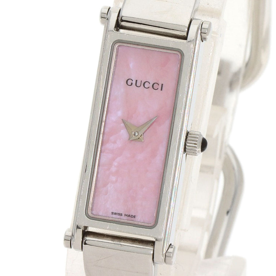 Gucci Watches Quartz 1500L Stainless Steel , Stainless Steel Silver Square face Pink shell dial Women