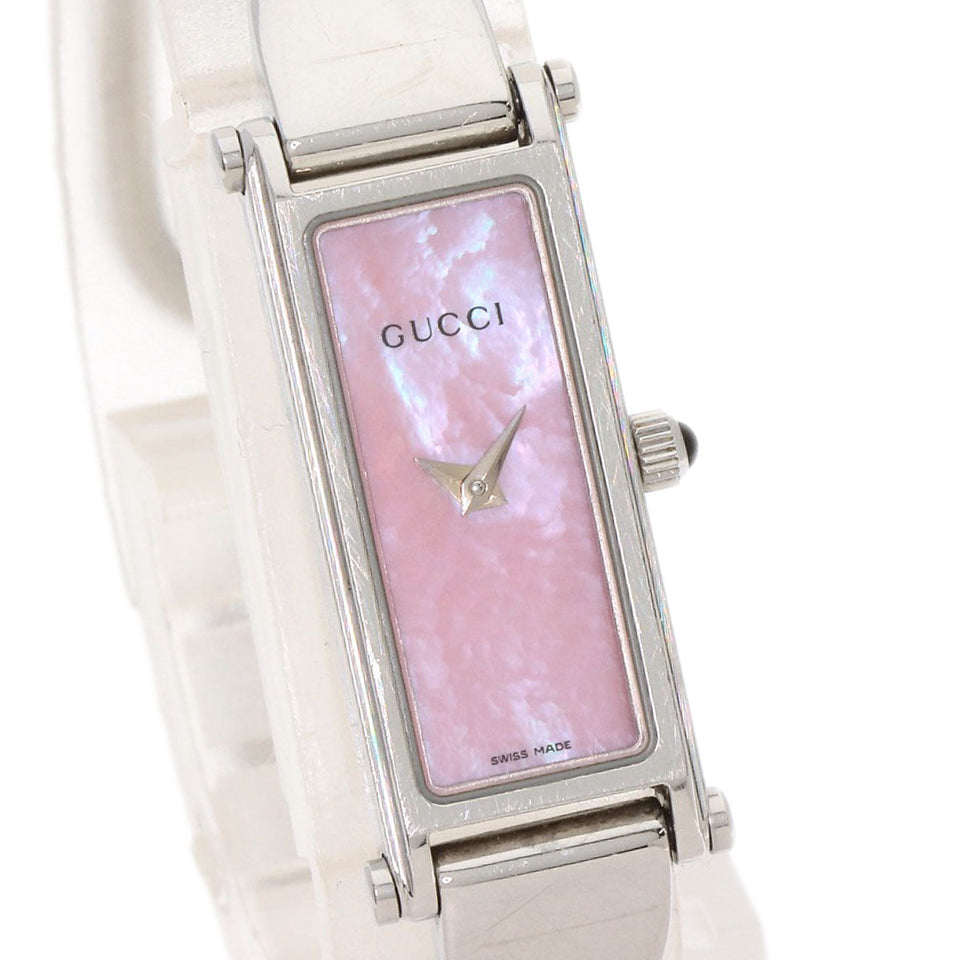 Gucci Watches Quartz 1500L Stainless Steel , Stainless Steel Silver Square face Pink shell dial Women