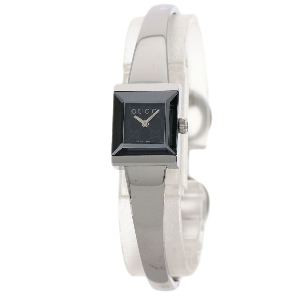 Gucci Watches Quartz 128.5 Stainless Steel , Stainless Steel Silver Square face black dial Women