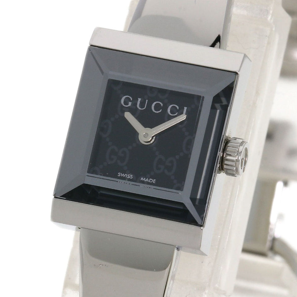 Gucci Watches Quartz 128.5 Stainless Steel , Stainless Steel Silver Square face black dial Women
