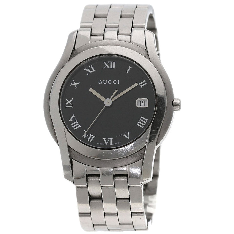 Gucci Watches Quartz 5500M Stainless Steel , Stainless Steel Silver Round face black dial mens