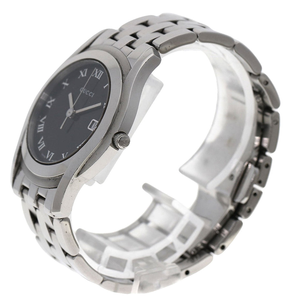 Gucci Watches Quartz 5500M Stainless Steel , Stainless Steel Silver Round face black dial mens