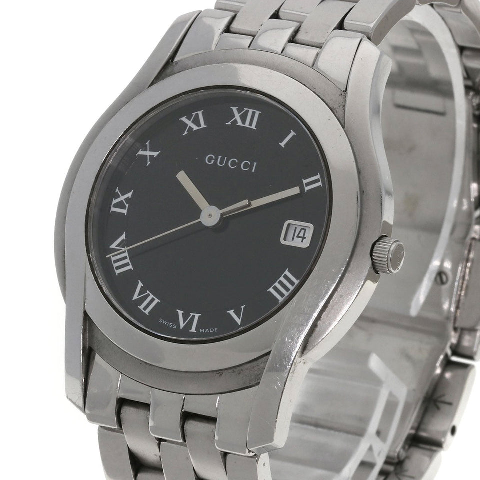 Gucci Watches Quartz 5500M Stainless Steel , Stainless Steel Silver Round face black dial mens