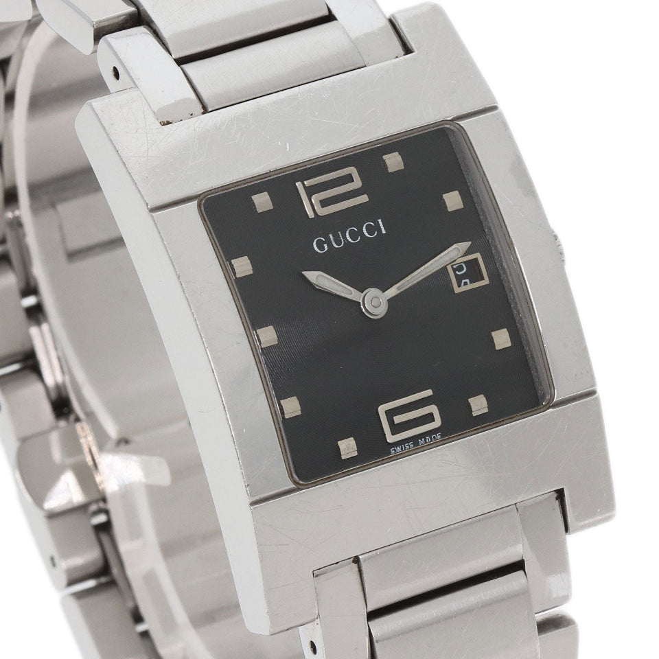 Gucci Watches Quartz 7700M Stainless Steel , Stainless Steel Silver Square face black dial mens