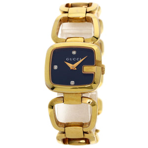 Gucci Watches Quartz 125.5 Gold Plated , Gold Plated gold G Collection 3P Diamond Square black dial Women
