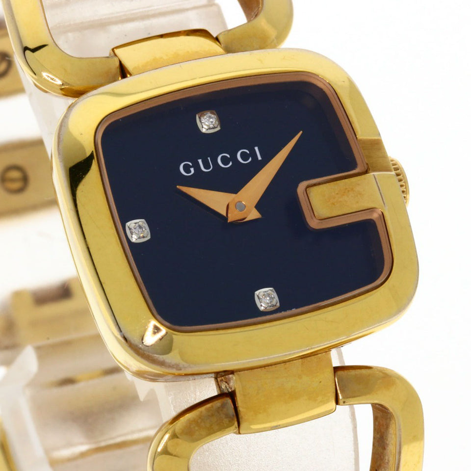 Gucci Watches Quartz 125.5 Gold Plated , Gold Plated gold G Collection 3P Diamond Square black dial Women