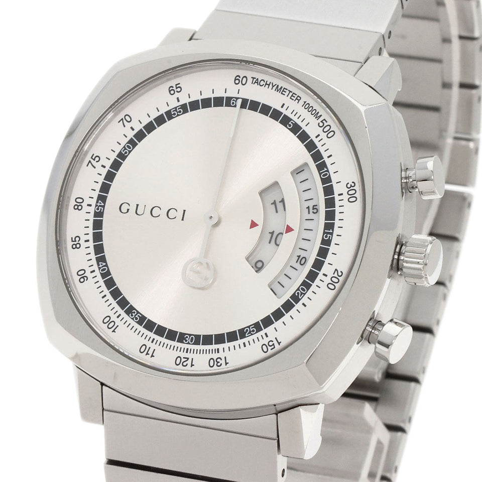 Gucci Watches Quartz YA157302 Stainless Steel , Stainless Steel Silver Grip Chronograph Silver dial mens