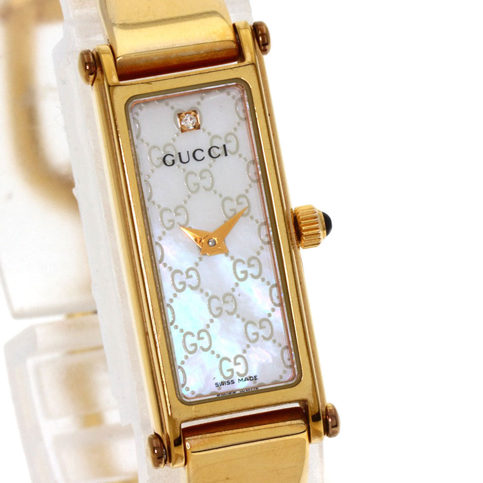 Gucci Watches Quartz 1500L Gold Plated , Gold Plated gold Square Face 1P Diamond White shell dial Women