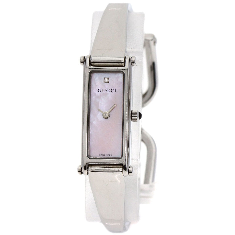 Gucci Watches Quartz 1500L Stainless Steel , Stainless Steel Silver Square Face 1P Diamond Pink shell dial Women