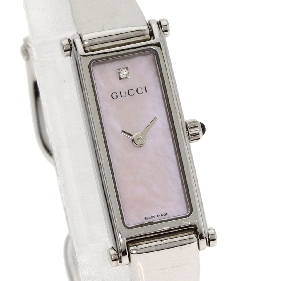 Gucci Watches Quartz 1500L Stainless Steel , Stainless Steel Silver Square Face 1P Diamond Pink shell dial Women