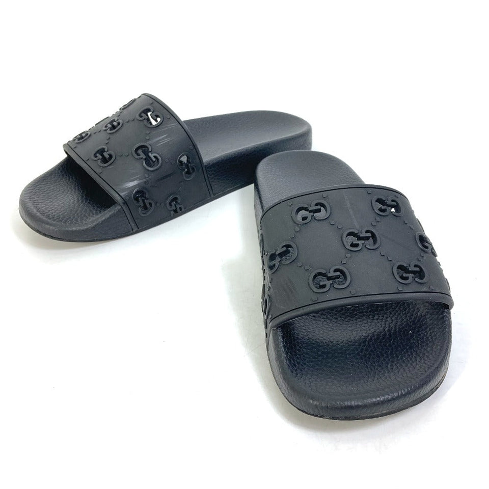 Gucci Sandals 573922 rubber black Flat petanko GG Women's Slide Sandals mens 39