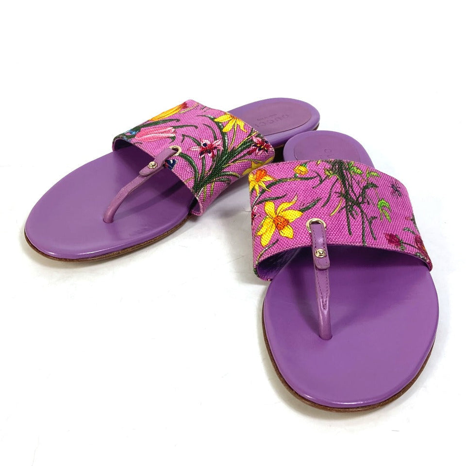 Gucci Sandals 155100 Canvas/Leather, Canvas x Leather purple flat Flora floral pattern flower mens 7.5