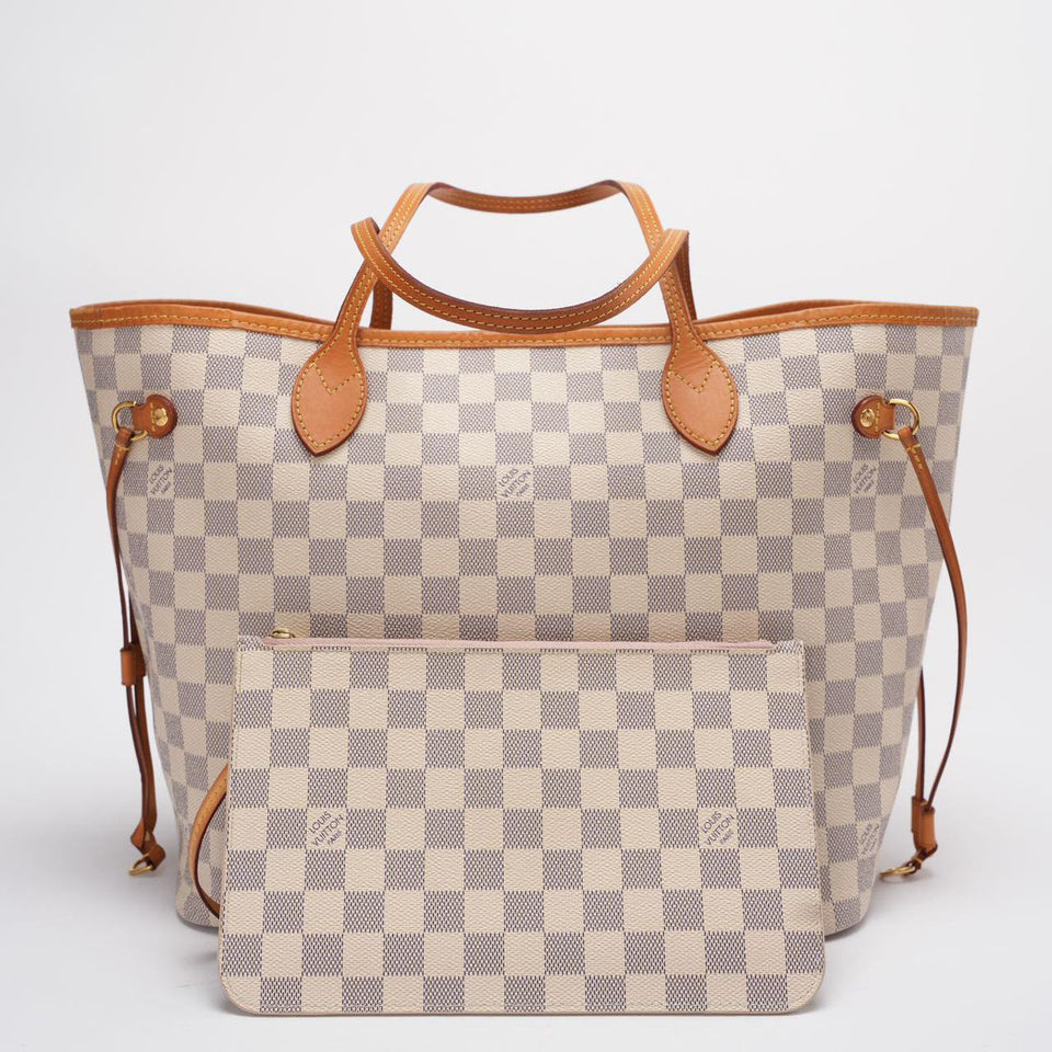 Louis Vuitton MM Damier Azur Beige Tote Bag with Removable Pouch