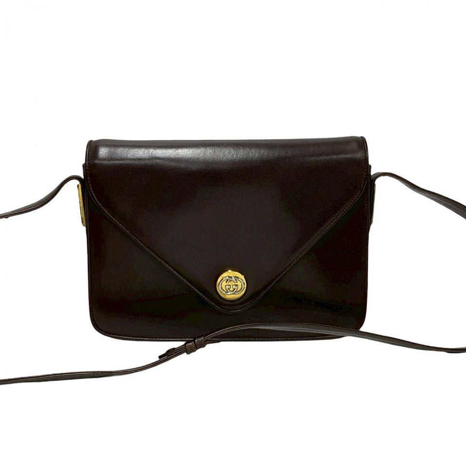 Gucci Shoulder Bag leather Brown GG logo Metal Women