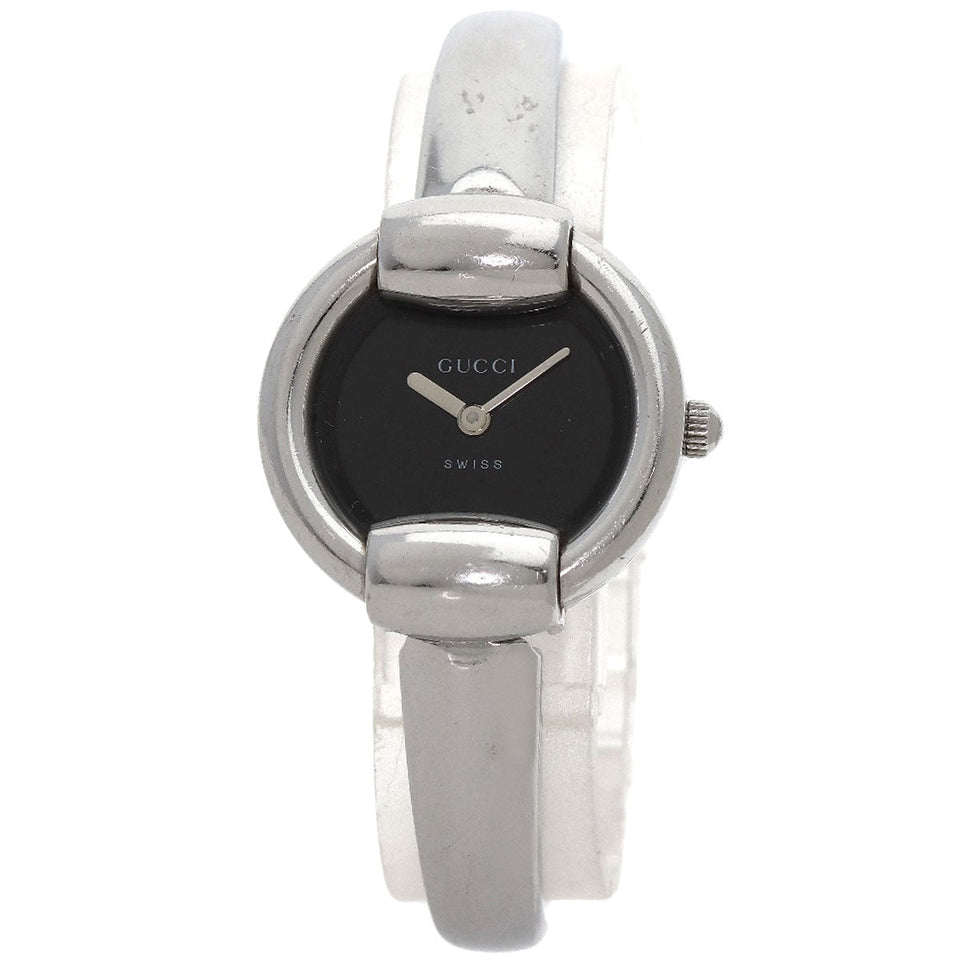 Gucci Watches Quartz 1400L Stainless Steel , Stainless Steel Silver round face bangle black dial Women