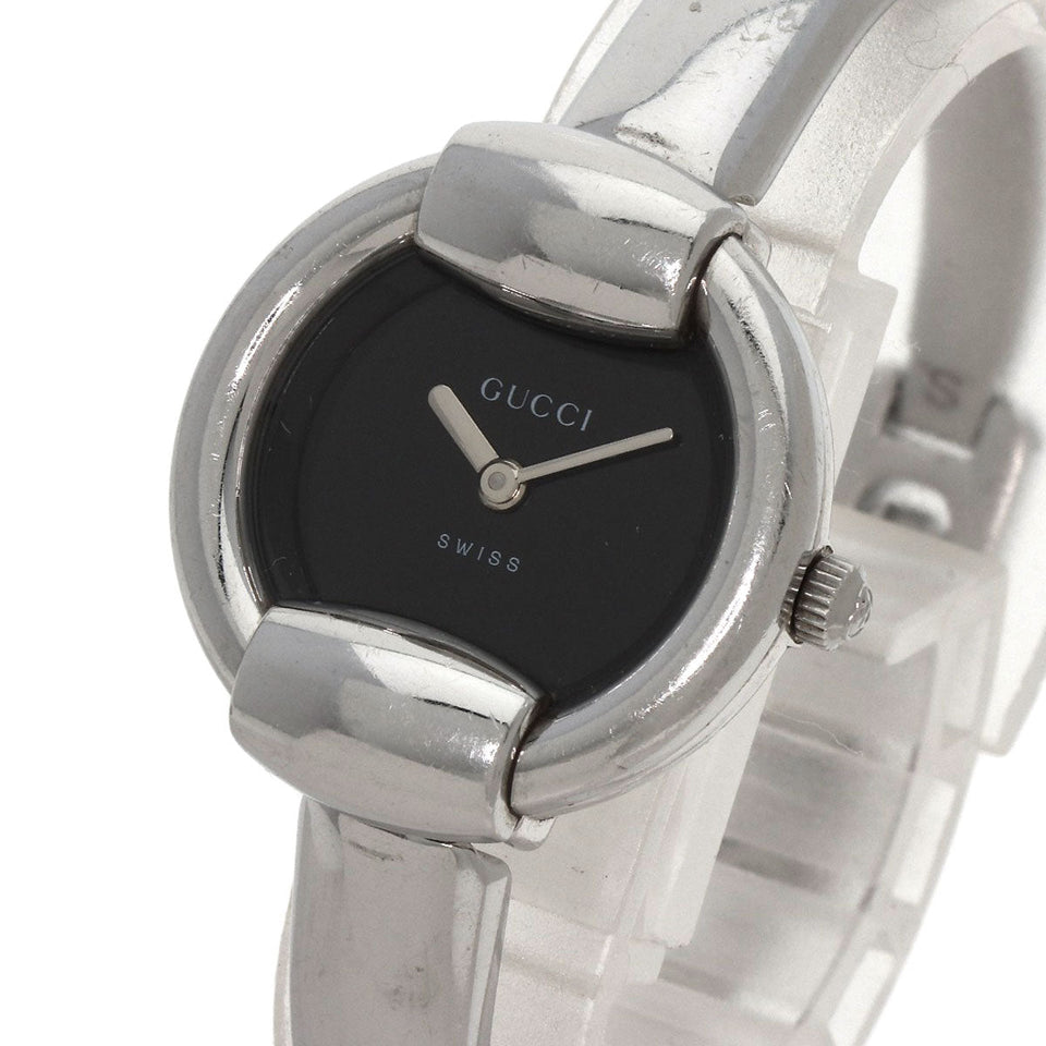 Gucci Watches Quartz 1400L Stainless Steel , Stainless Steel Silver round face bangle black dial Women