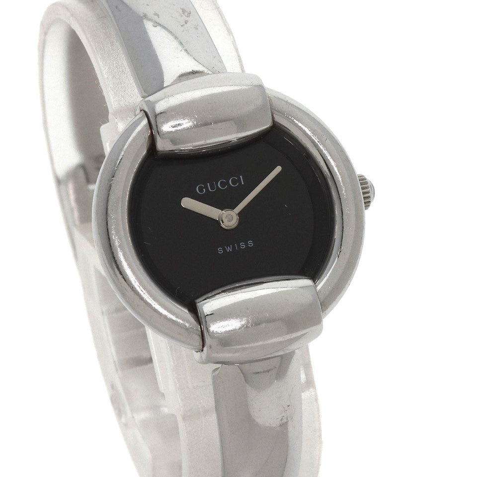 Gucci Watches Quartz 1400L Stainless Steel , Stainless Steel Silver round face bangle black dial Women