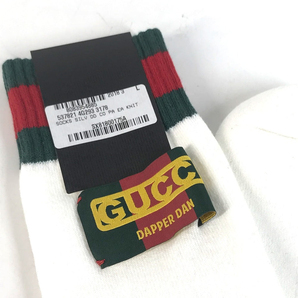 Gucci socks 537821 Cotton, Nylon white Dapper Dan collaboration logo Sherry Line mens L 26-28cm