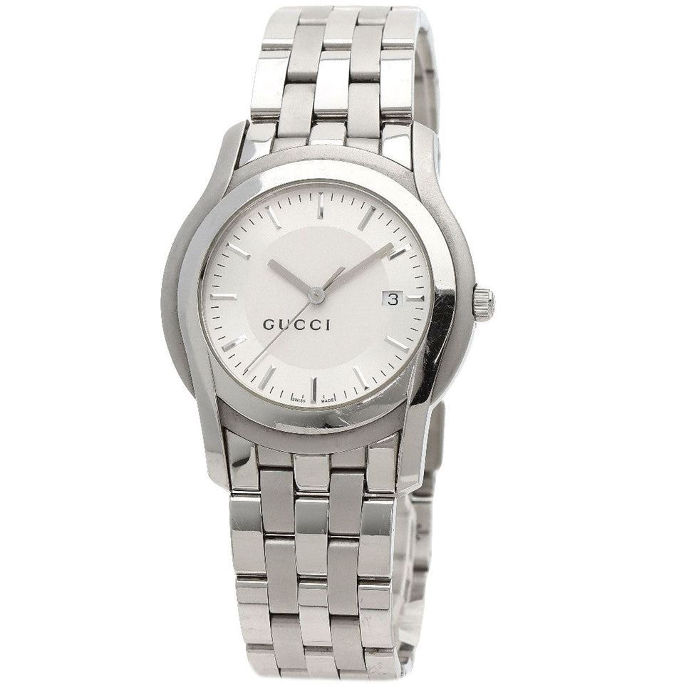 Gucci Watches Quartz 5500XL Stainless Steel , Stainless Steel Silver Round face Silver dial mens