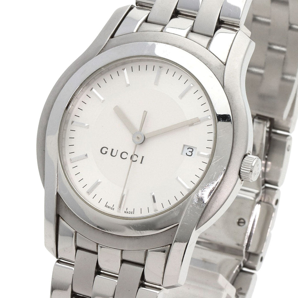 Gucci Watches Quartz 5500XL Stainless Steel , Stainless Steel Silver Round face Silver dial mens