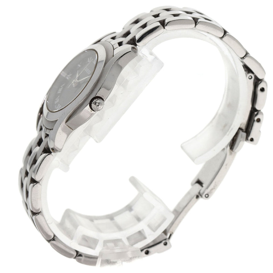 Gucci Watches Quartz 5500L Stainless Steel , Stainless Steel Silver Round face black dial Women