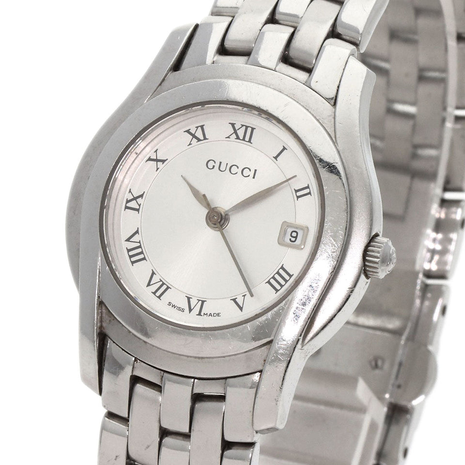 Gucci Watches Quartz 5500L Stainless Steel , Stainless Steel Silver Round face Silver dial Women