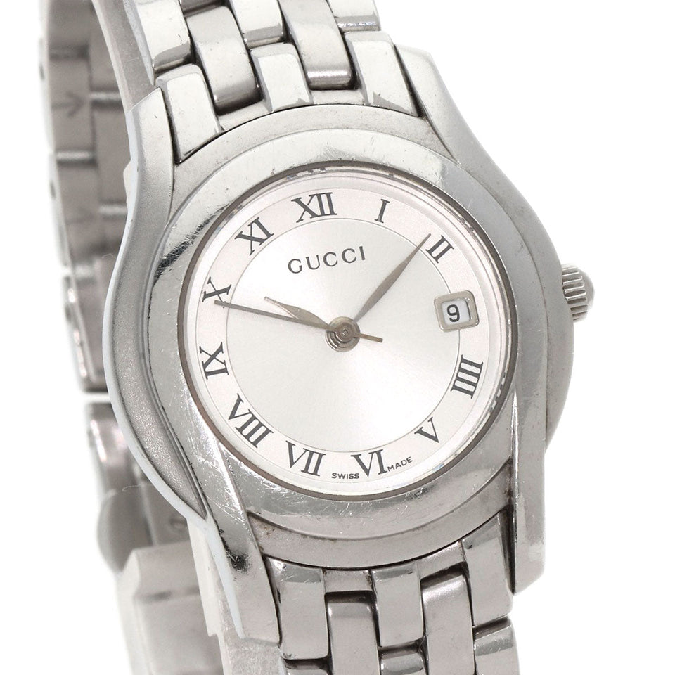 Gucci Watches Quartz 5500L Stainless Steel , Stainless Steel Silver Round face Silver dial Women