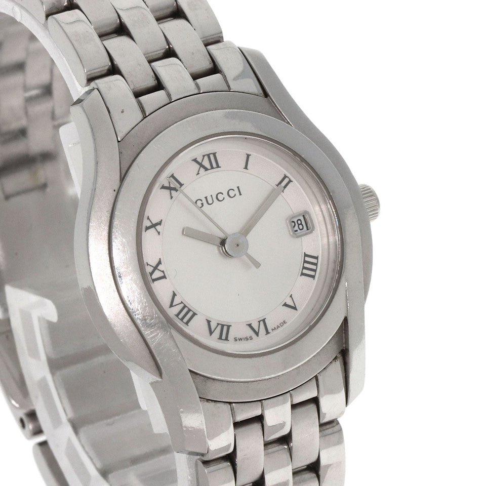 Gucci Watches Quartz 5500L Stainless Steel , Stainless Steel Silver Round face Silver dial Women