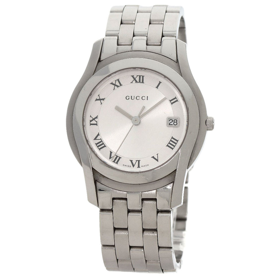 Gucci Watches Quartz 5500M Stainless Steel , Stainless Steel Silver Round face Silver dial mens