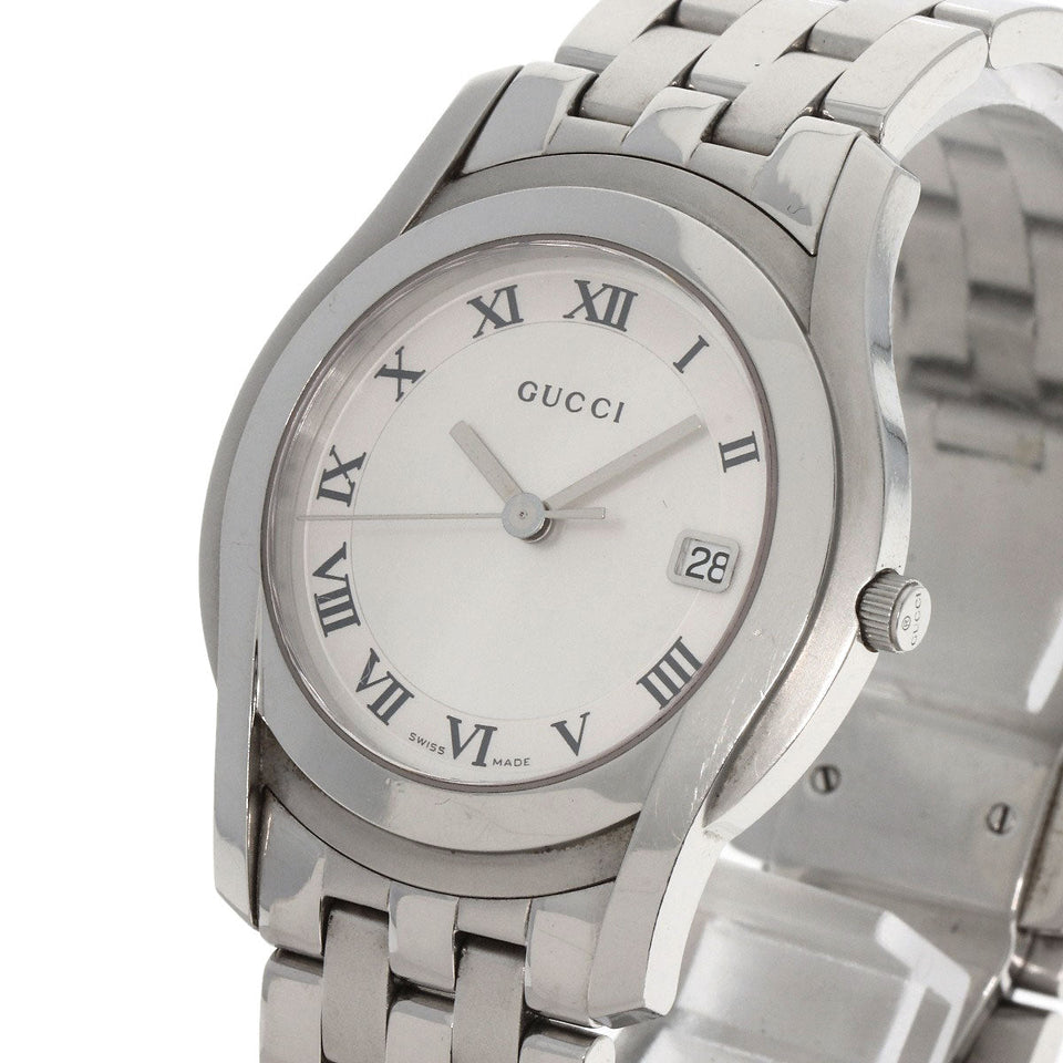 Gucci Watches Quartz 5500M Stainless Steel , Stainless Steel Silver Round face Silver dial mens