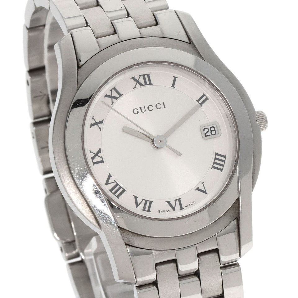 Gucci Watches Quartz 5500M Stainless Steel , Stainless Steel Silver Round face Silver dial mens