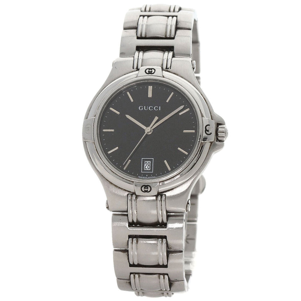 Gucci Watches Quartz 9040M Stainless Steel Silver Double G black dial
