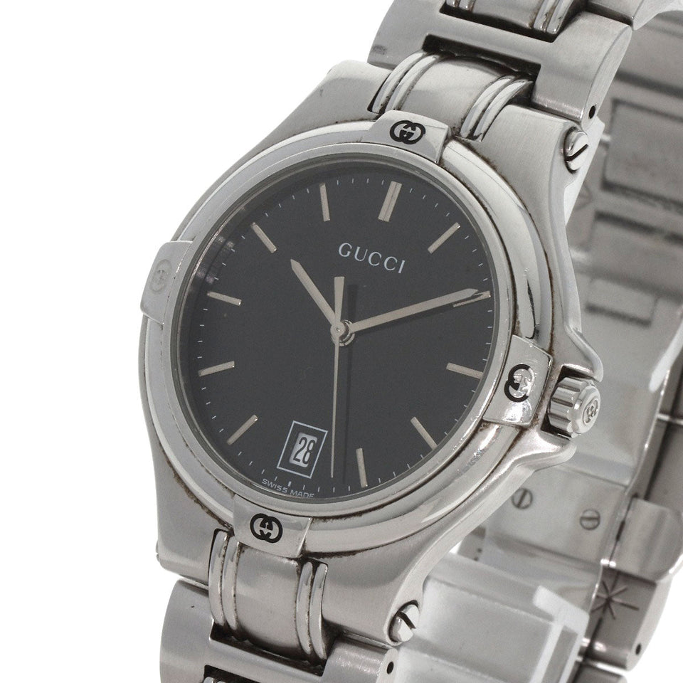 Gucci Watches Quartz 9040M Stainless Steel Silver Double G black dial