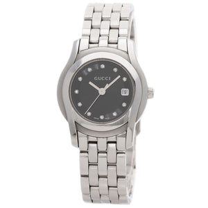 Gucci Watches Quartz 5500L Stainless Steel , Stainless Steel Silver 11P Diamond black dial Women
