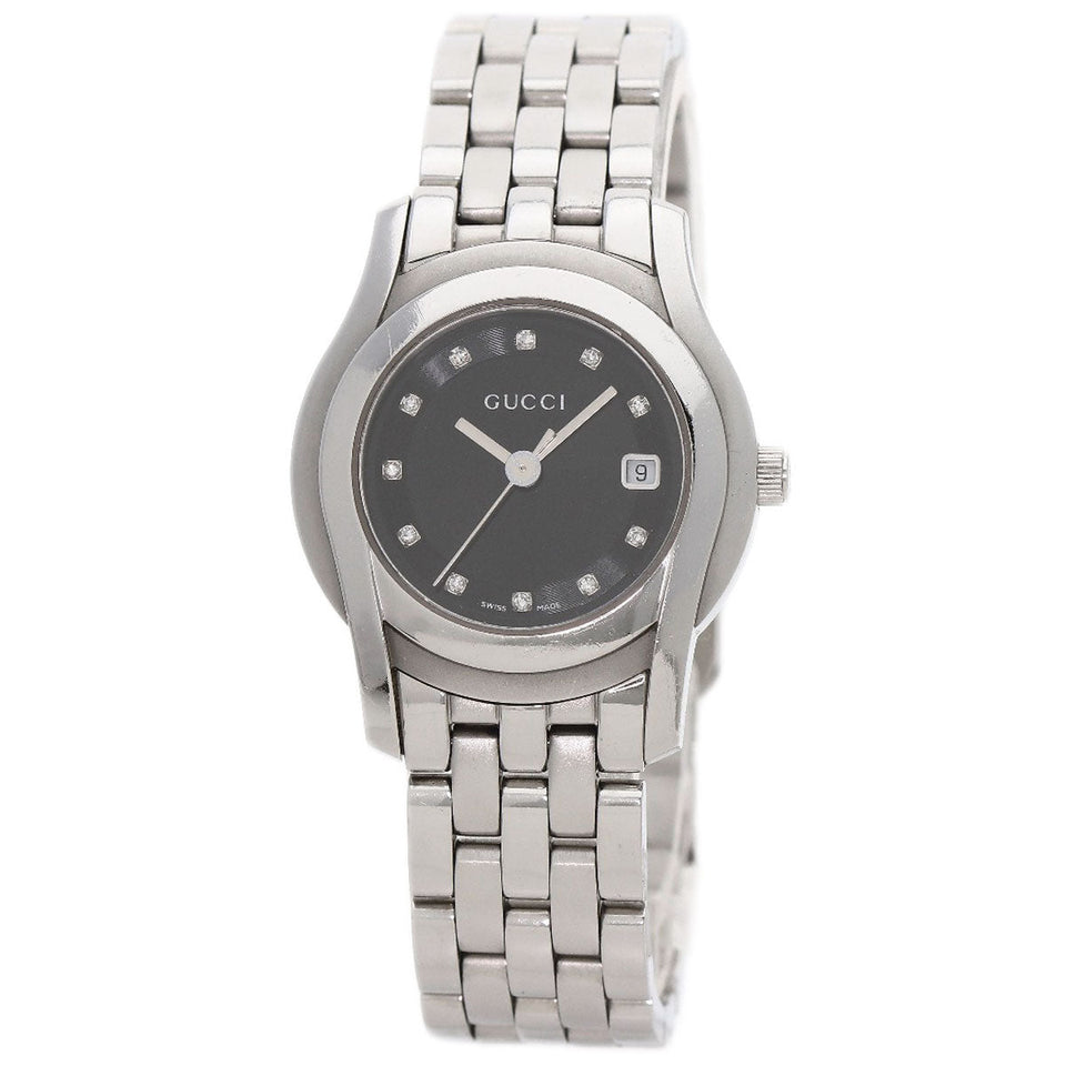 Gucci Watches Quartz 5500L Stainless Steel , Stainless Steel Silver 11P Diamond black dial Women