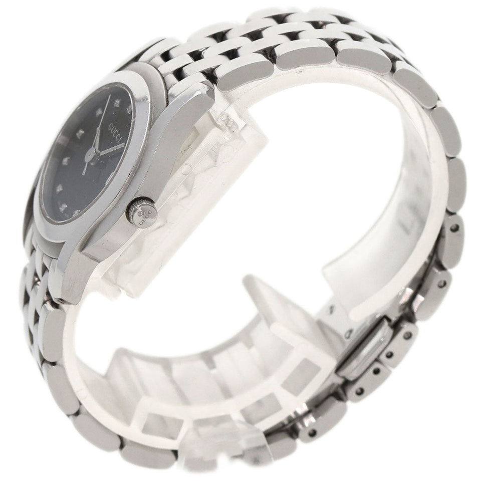 Gucci Watches Quartz 5500L Stainless Steel , Stainless Steel Silver 11P Diamond black dial Women
