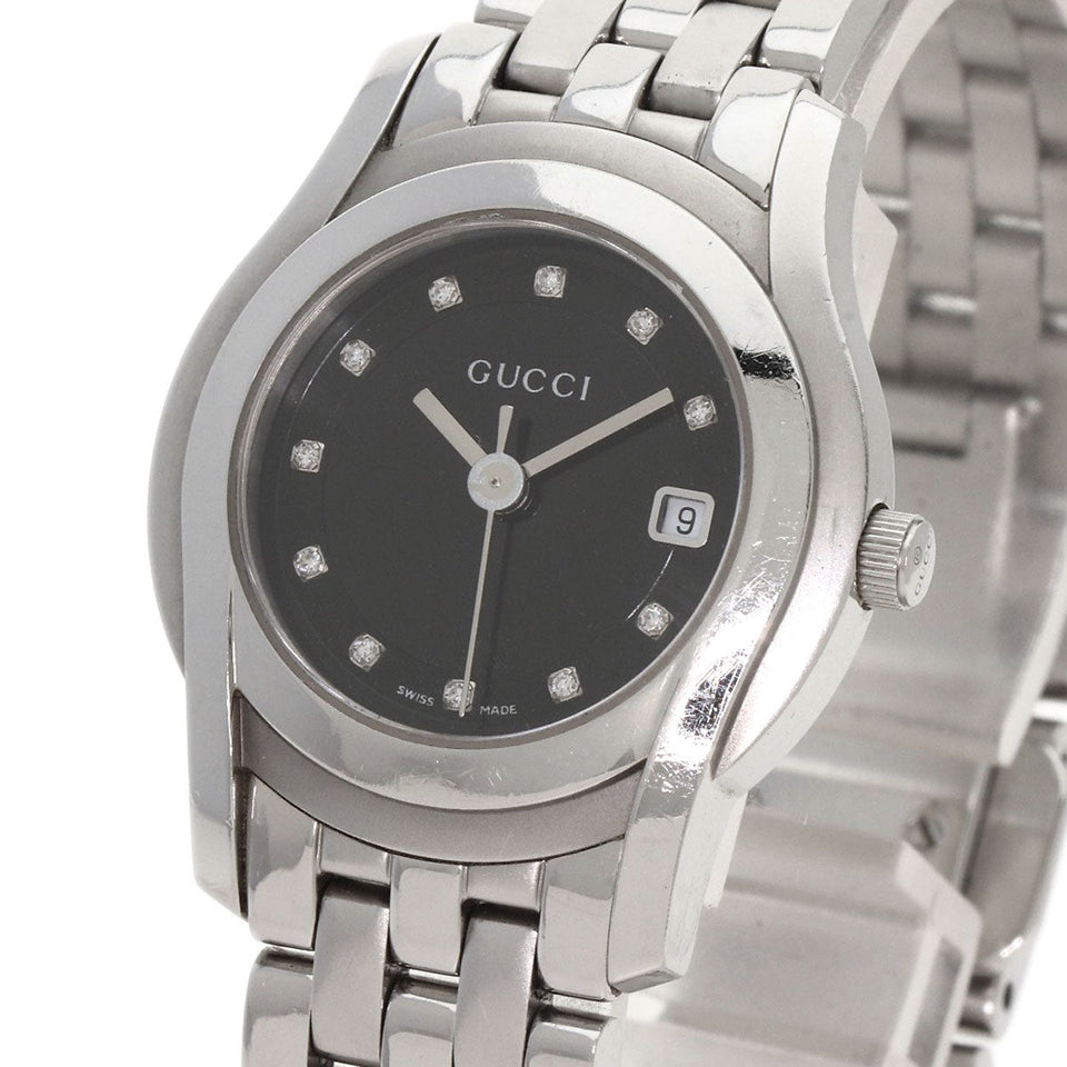 Gucci Watches Quartz 5500L Stainless Steel , Stainless Steel Silver 11P Diamond black dial Women