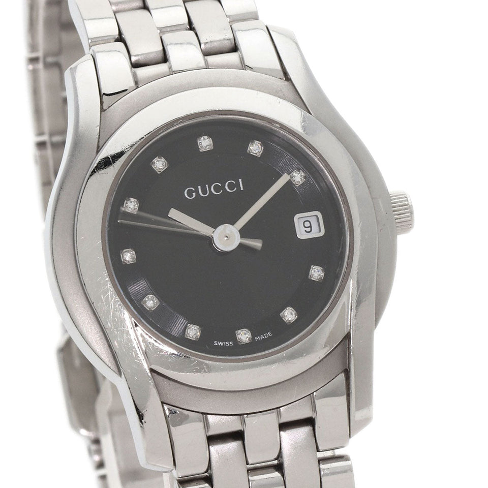 Gucci Watches Quartz 5500L Stainless Steel , Stainless Steel Silver 11P Diamond black dial Women